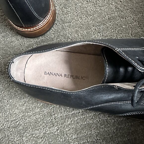 Banana Republic Oxford Black Leather Wingtip Brogue Lace Up Shoes Size 11 - Picture 11 of 13